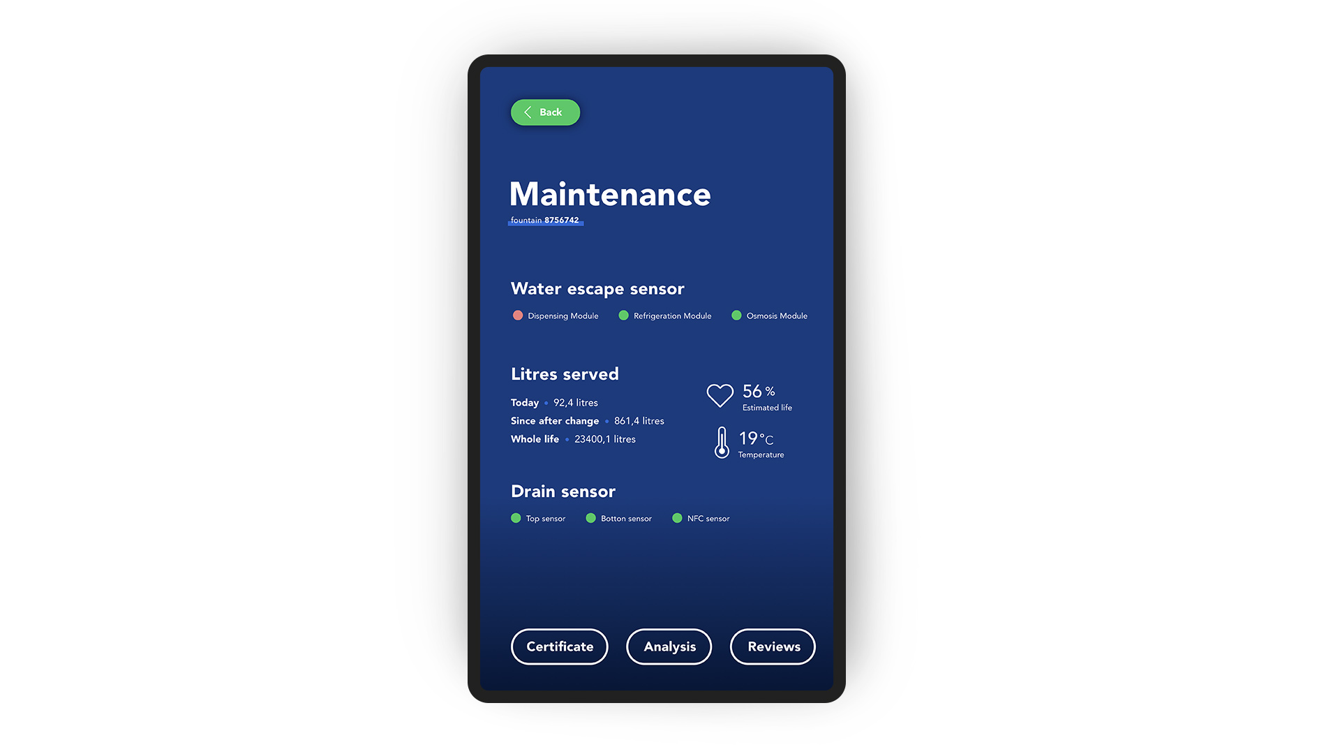 Pantalla de mantenimiento en una App