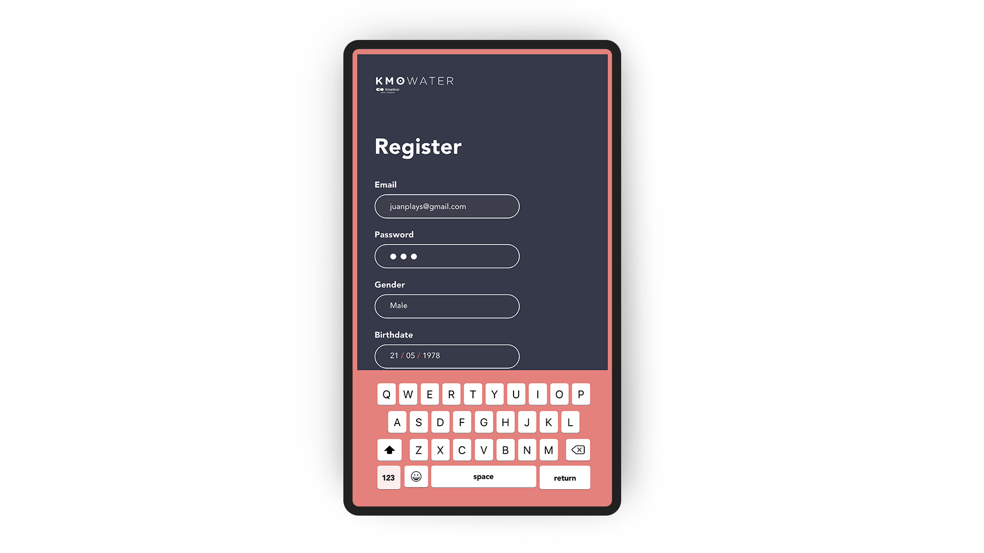 Diseño de pantalla de un formulario en una App para pantalla táctil